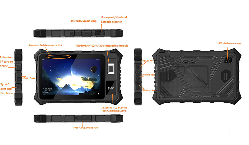 SFT lanzó su última tableta biométrica de huellas dactilares industrial IP67 con Android 13 del modelo SF819